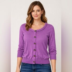 Banana Republic Purple Cardigan with Braided Neckline Size S